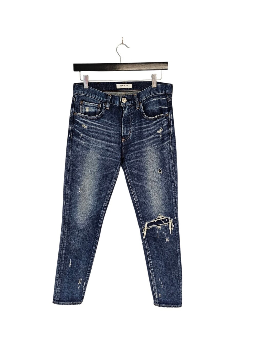 Moussy Vintage Mid Rise Y2k Distress Blue Skinny Ankle Jeans 26 Preowned